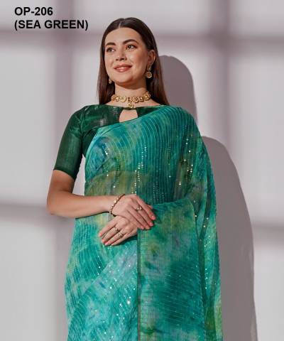 D.NO. OP 206 SEA GREEN BY LAXMINAM GEORGETTE SAREE WHOLESALER IN INDIA